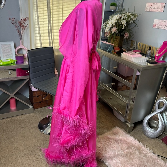 Pink Feather Trim Maxi Dress - NWT - Picture 7 of 9
